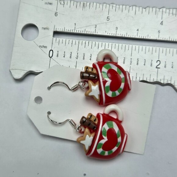Hot Choco Earrings Pierced Holiday Drink Christmas Dangle Drop Jewelry Handmade - Picture 2 of 4